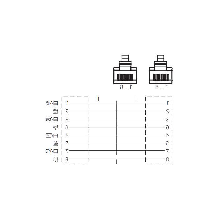 RJ45 Straight male to RJ45 straight male, double-ended precast PVC non-flexible cable, shielded, brown sheath, 0C4444-XXX 